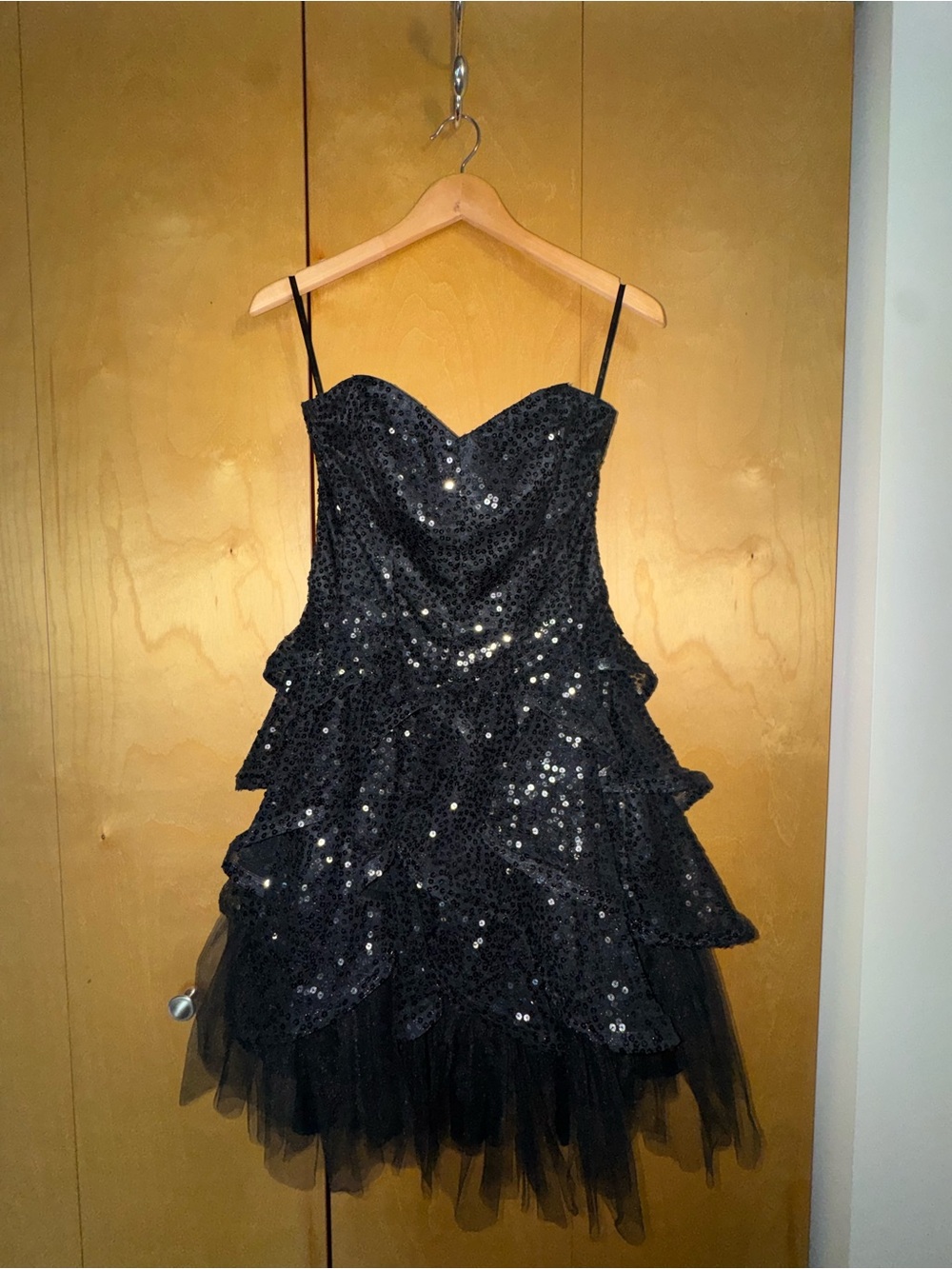 Betsey Johnson Black Sequin Tiered Prom Dress